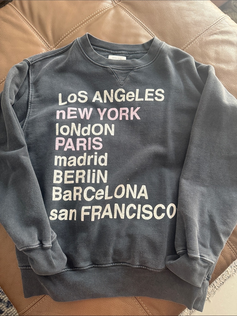 Anine Bing Black/Charcoal City Print Crewneck Sweatshirt